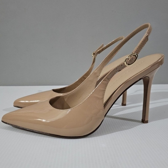 Veronica Beard Lisa Heel Size 10 Beige Tan Patent Leather Slingback Stiletto - Picture 1 of 13